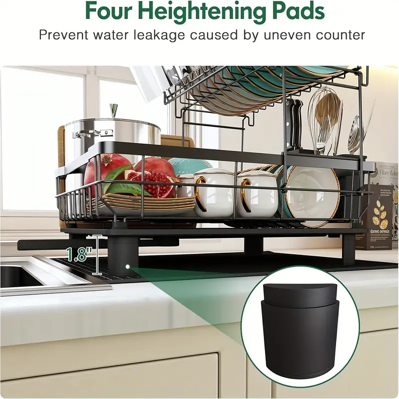dish drying rack 2 tier dish racks for kitchen counter large dish drying rack with utensil holders rust proof dish drainers kitchen organization Product details 4