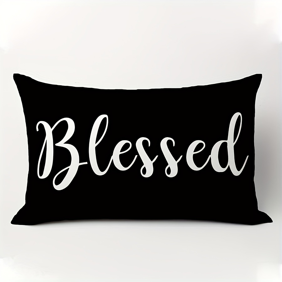 

1pc, Linen, Blessed 12x20 Pillow Cover,blessed Throw Pillow Cover For Bedroom,black Lumbar Throw Pillowcase For Couch, Cover Decorative,black Oblong Pillow Covers