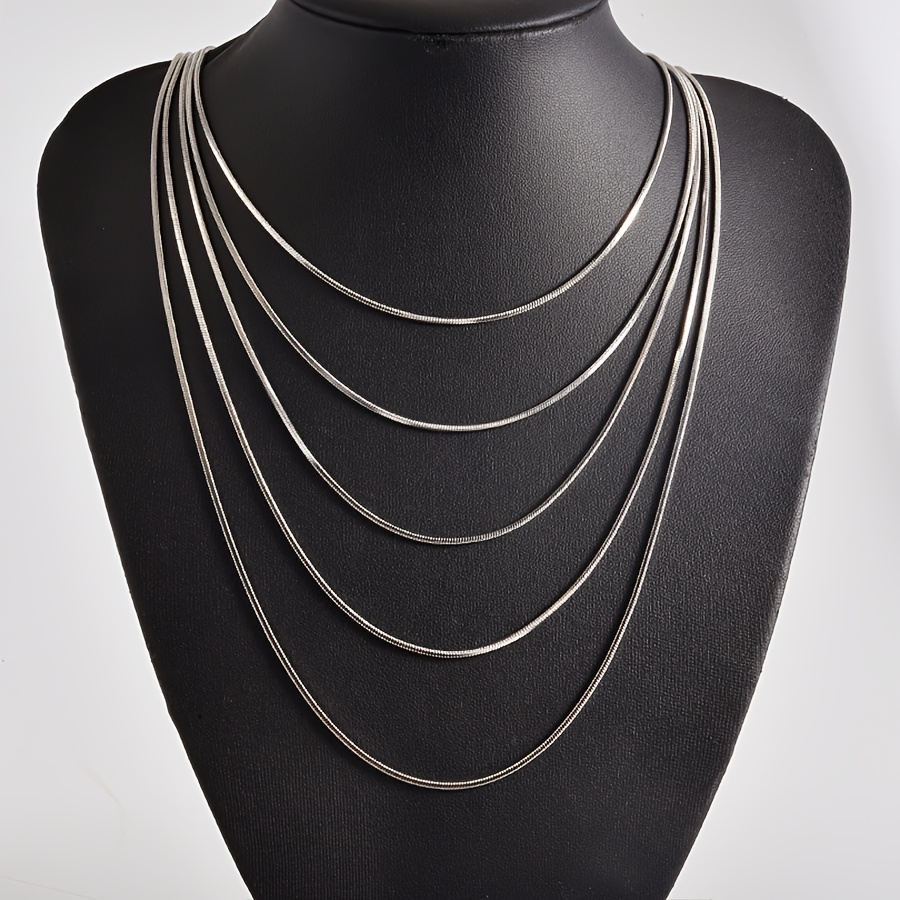 5pcs Multi-Length Lobster Clasp Square Snake Chain Necklace Set