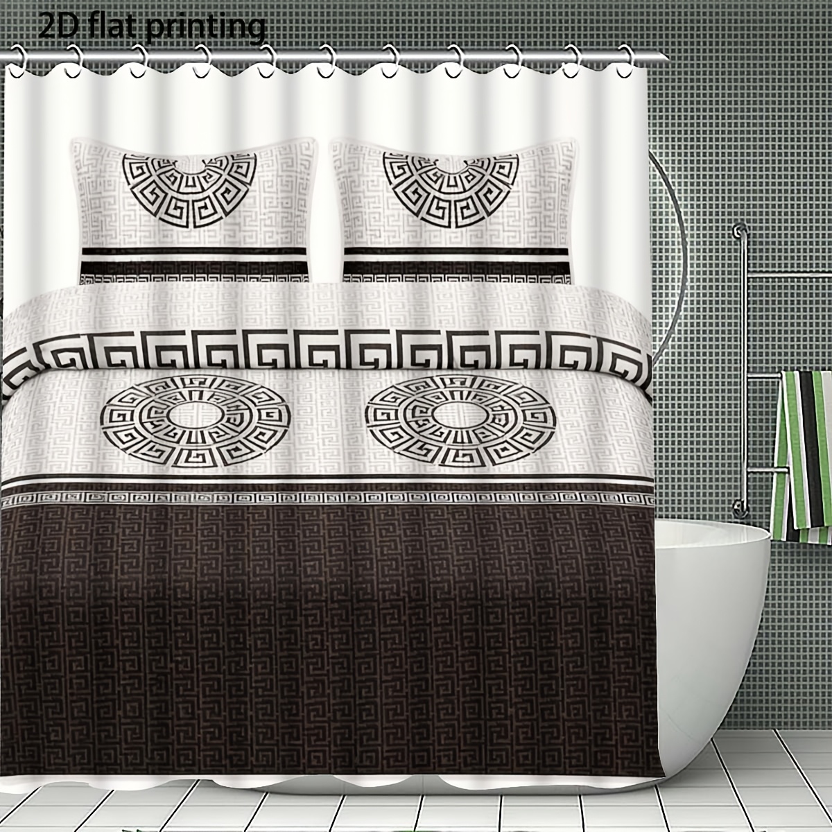 4pcs Nordic Style Shower Curtain Set with Bath Mat & U-Shaped Rug