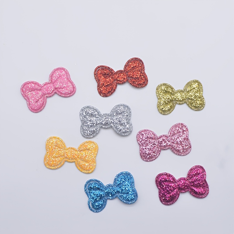 100pcs 2..4cm/0.83 X 0.55inch Glitter Bows Multicolor Handmade Bowknot Appliques For Card Making Scrapbooks Decoration Hat Clothes Sewing Patches Additions