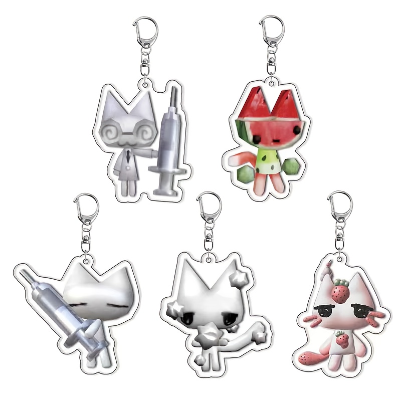 TEMU 2d Flat, 5pcs Set Anime-themed Collectible Keychain Bundle - Matching Set For & Couples, Gift For Christmas, Graduation, Back-to-school -