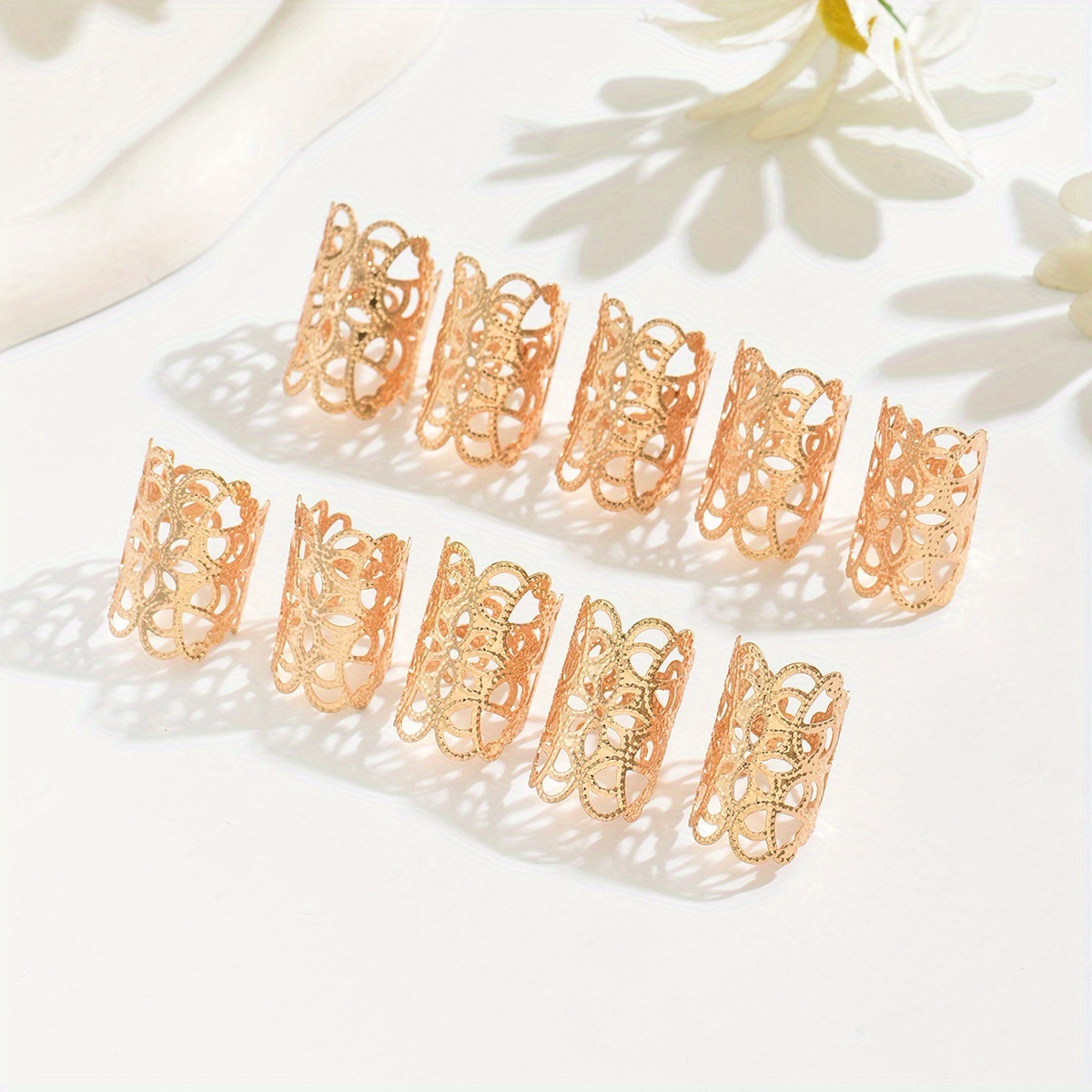 10pcs Set Women's Wide Face Hollow Pattern Open Ring