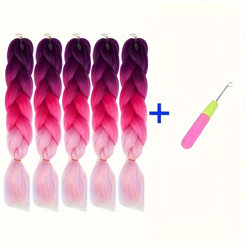 TEMU Lot de 5 extensions de cheveux synthétiques crochetées ombrées - Style queue de cheval vibrant pour Noël, fêtes, cosplay et Halloween - 24