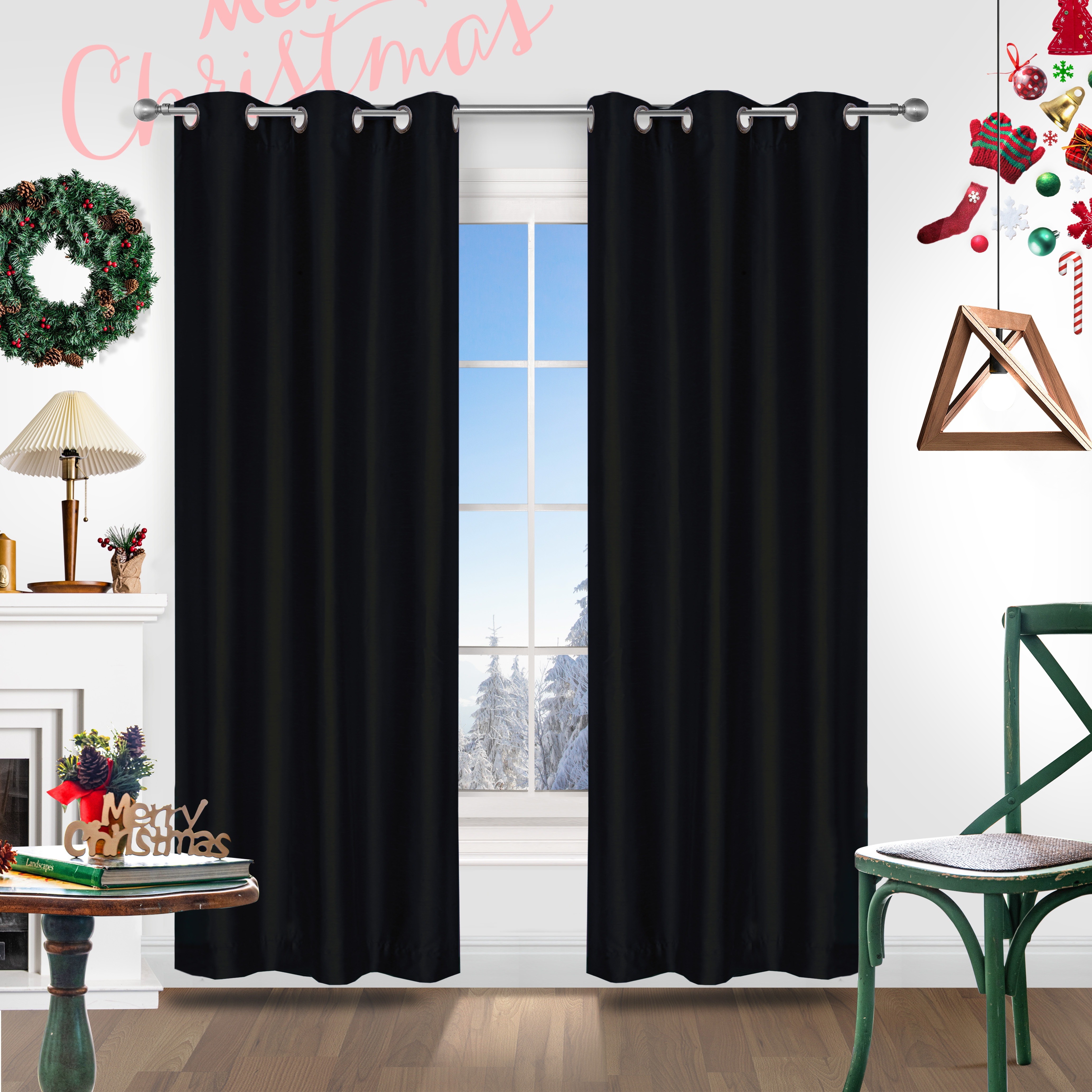 2pcs christmas curtains   silk grommet top curtains room decoration light filtering curtains   living room bedroom office kitchen and study home decor details 1