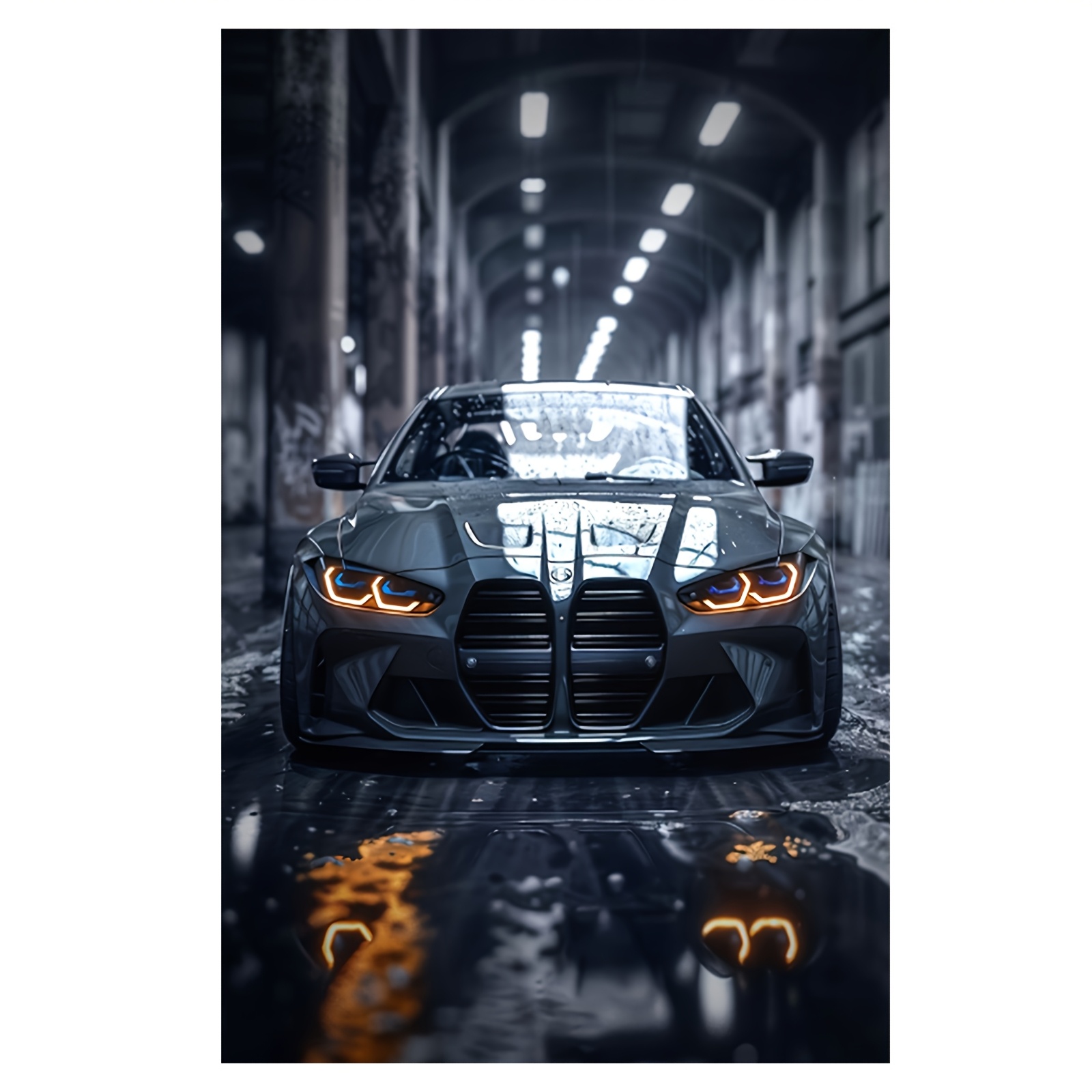 E-shop 1 Stück Rahmenloses Schwarz Sportwagen Leinwandbild - Modernes Luxus-Hochleistungs-Fahrzeug Poster mit aerodynamischem Design & leuchtenden