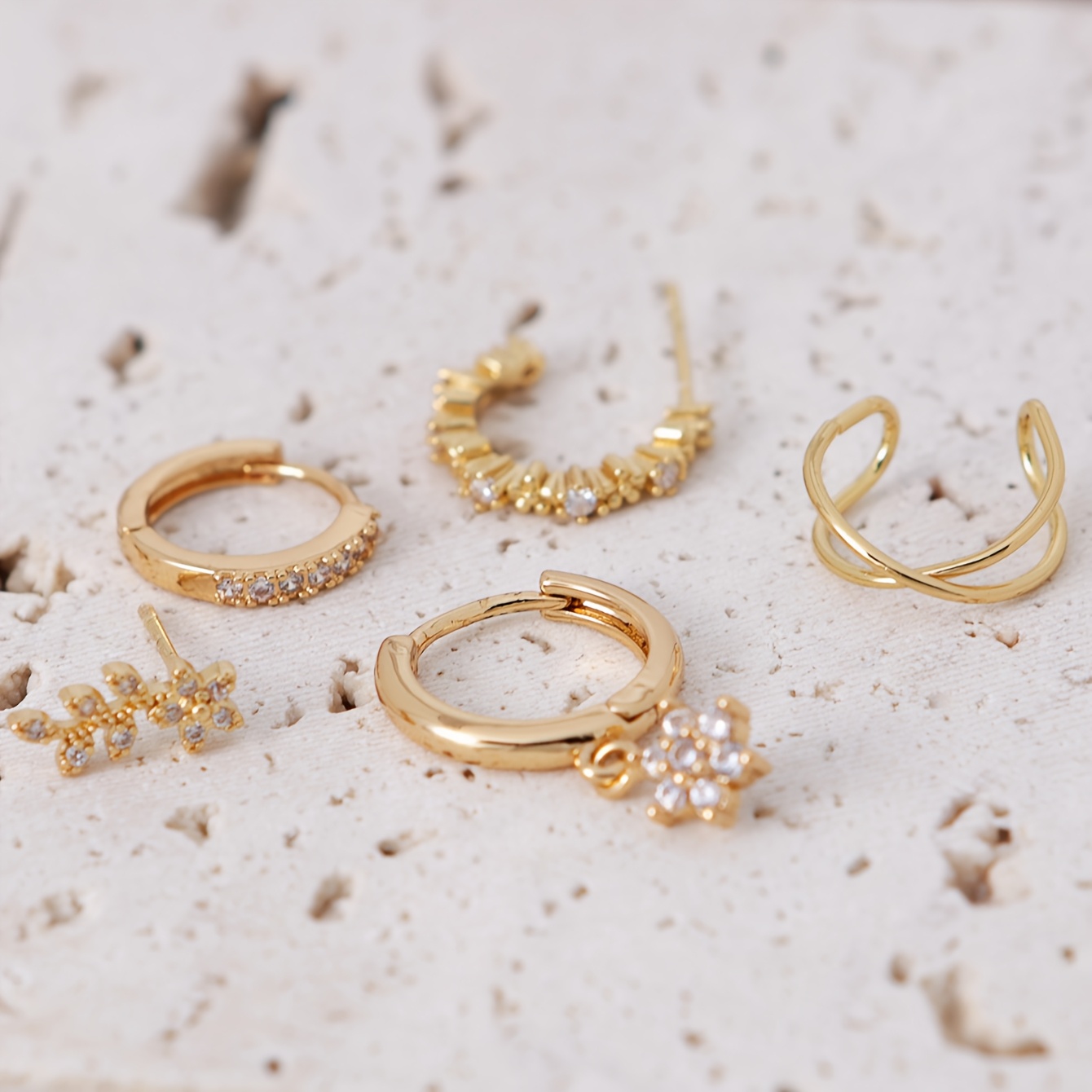 Image of 5pcs/6pcs Elegant Women's Fashionable Shiny Synthetic Inlaid Earrings, Star Drop Piece, , Suitable For Daily And Party Wear, Perfect Gift