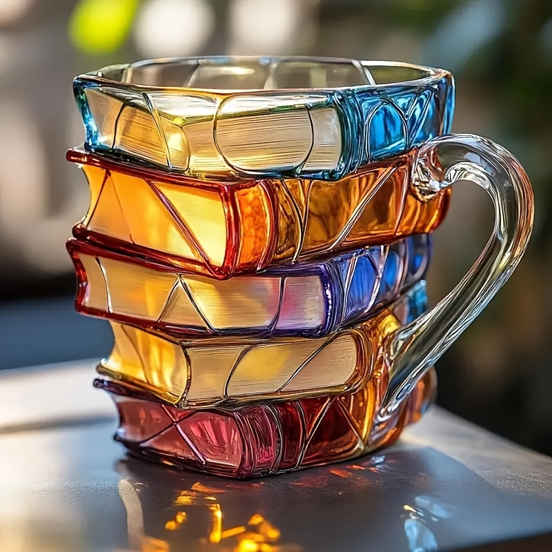 3d stacked book mug elegant literature lovers cup hand wash only decorative bookshelf decor for home office or library perfect gift for readers writers   festive drinkware