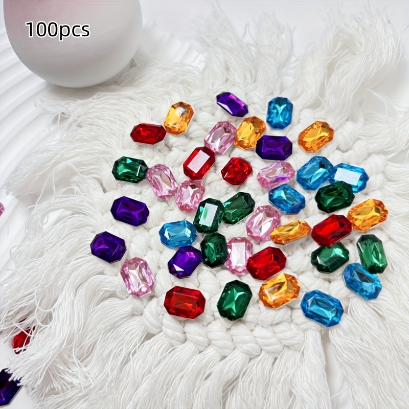 40/100pcs Multicolor Mixed Long Square Rhinestones, Hand, Shoe Hat Decoration, Clothing Hot Drill, Nail 3d Decoration
