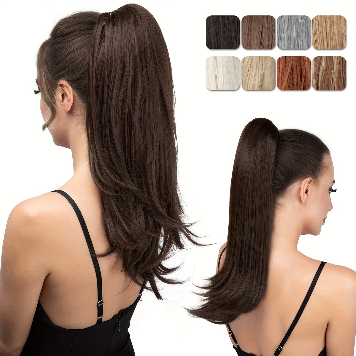 womens elegant clip in ponytail extension 18 inch multi style synthetic hairpiece versatile small pony accessory details 3