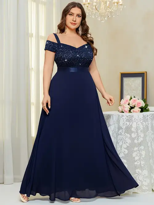 blue plus size graduation dress Custom Navy Blue Sparkly Star Prom Dress with Puffy Sleeves Plus Size High Quality