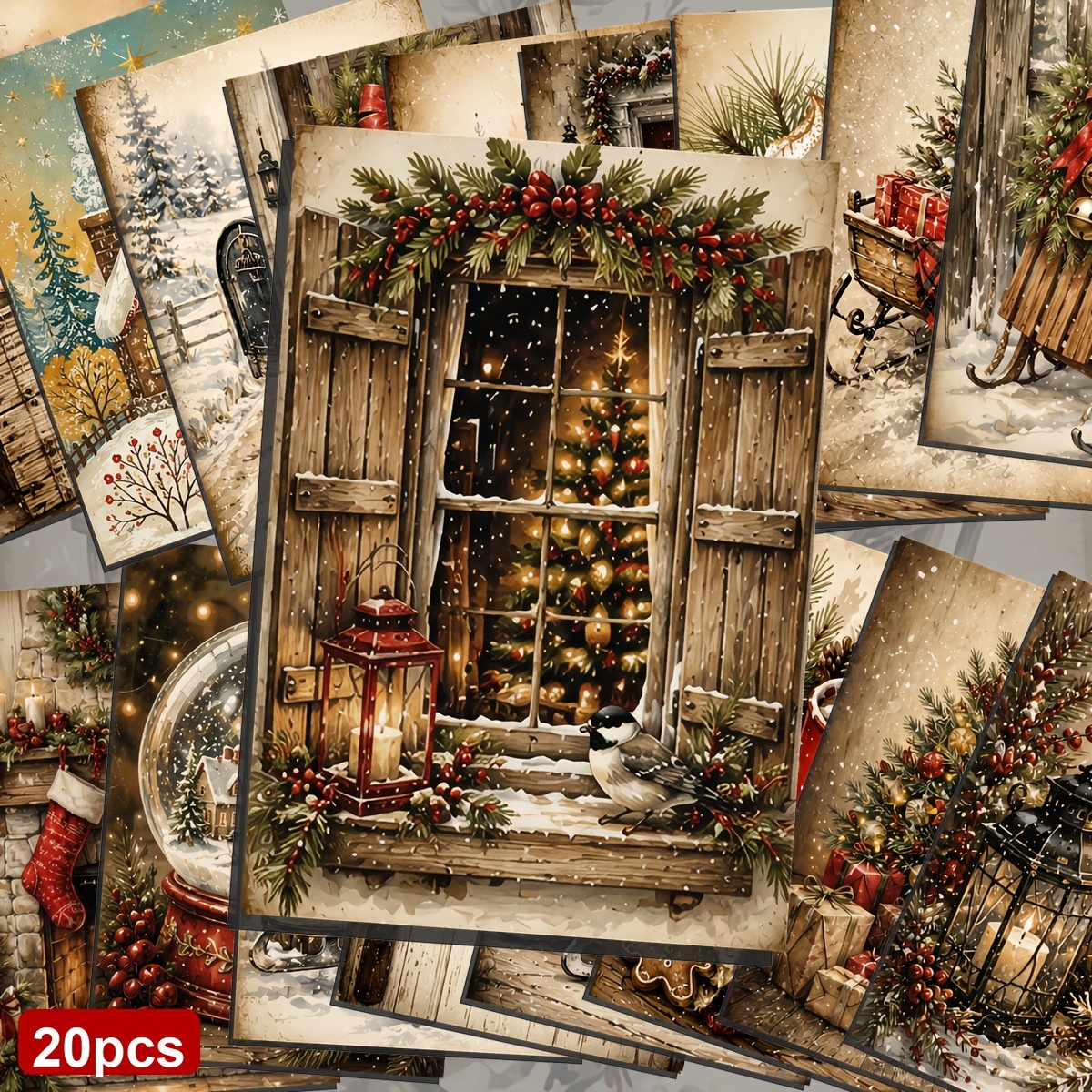 TEMU 20pcs Christmas Whimsical Postcard Set - 3.9x5.7inch Collectible Holiday Decorative Cards, Featuring Festive Scenes And Winter For Scrapbooking,