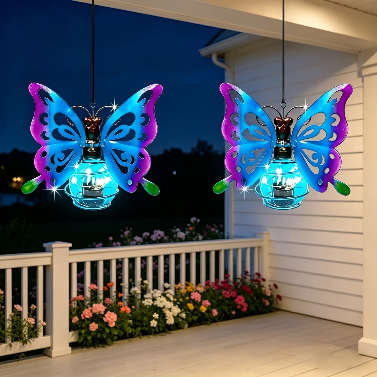TEMU 2pcs Solar Powered Hanging Cute Animal Lights, Led Outdoor Garden Decoration Lights Dancing , Ip65 Elegant And Purple Porch Balcony Backyard