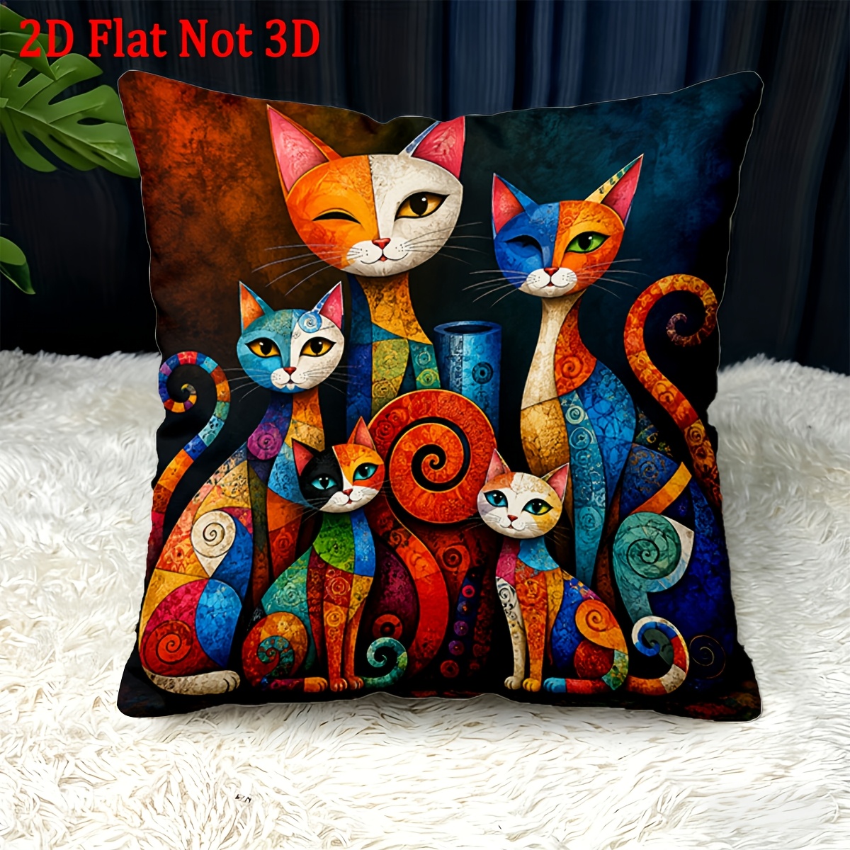 TEMU 2d Flat, 1pc, Throw Pillow Covers, Colorful Cat Art Painting, Themed Decorative Cushion Covers, Suitable For Bed, Home, Gift For , Bedroom
