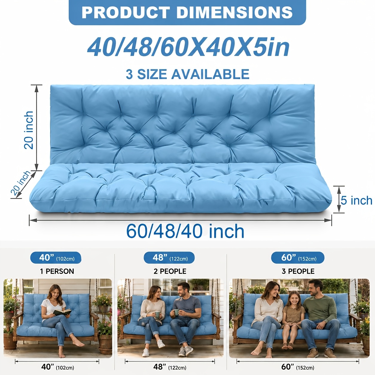 thickened outdoor swing seat cushion replacement with backrest suitable for porch bench garden chair cushions strap multi size 40x40 40x47 40x60 inches for backyard terrace furniture