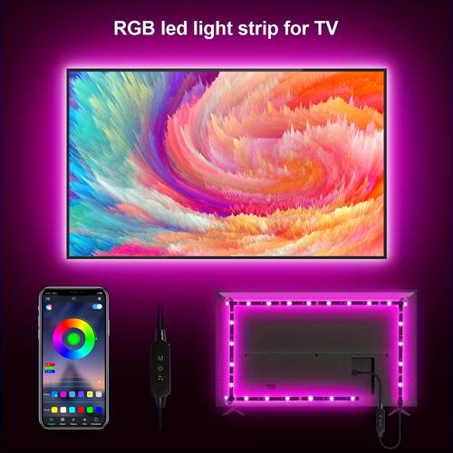 1 set background light rgb smart light strip with three key controller and app wireless control music synchronization suitable for atmosphere on tv pc esports and other occasions no remote control