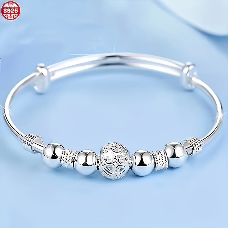 

An Elegant 925 Sterling Silvery Bell Bead Bracelet - A Fashionable Women's Accessory, Suitable For Parties And Gifts, Wedding And Christmas Gifts From