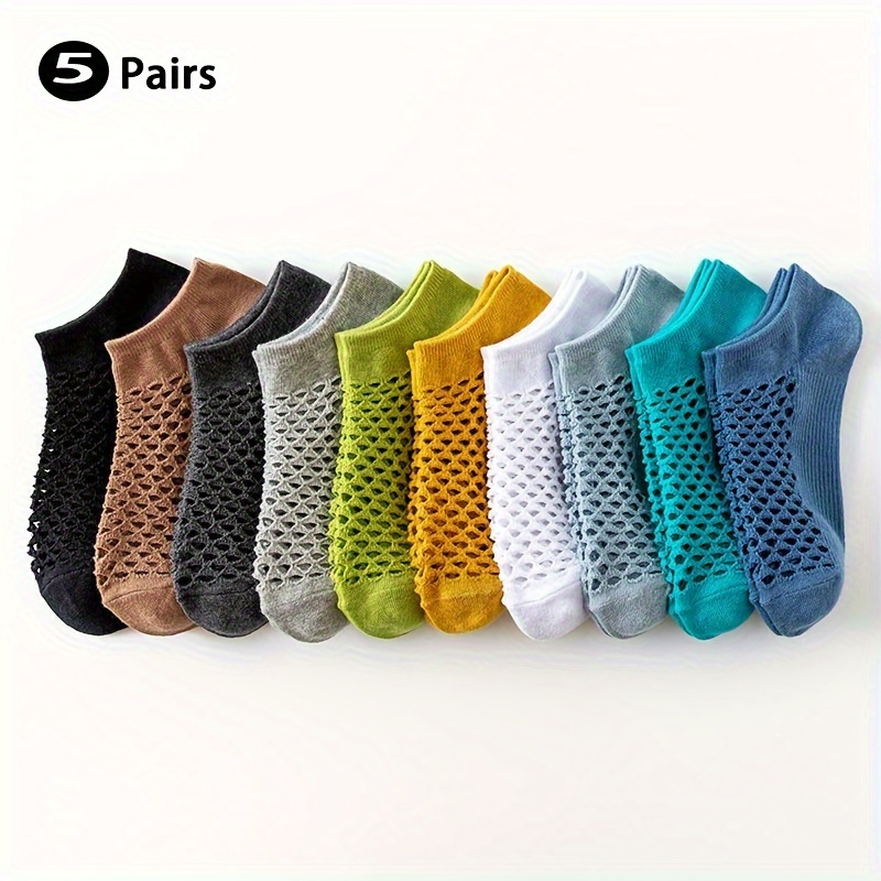 TEMU 5pairs Men's Cotton Mesh No Show Socks, Comfy Breathable Sweat Resistant Anti-odor Socks For Spring Summer Outdoor Fitness Running