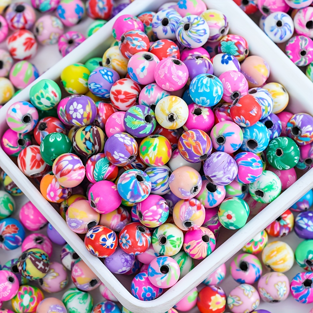 

A Mixed Set Of 50pcs Of 7.5mm Flower Round Beads Soft Clay, Suitable For Making, Including Bracelets, Necklaces, And Phone Charms.