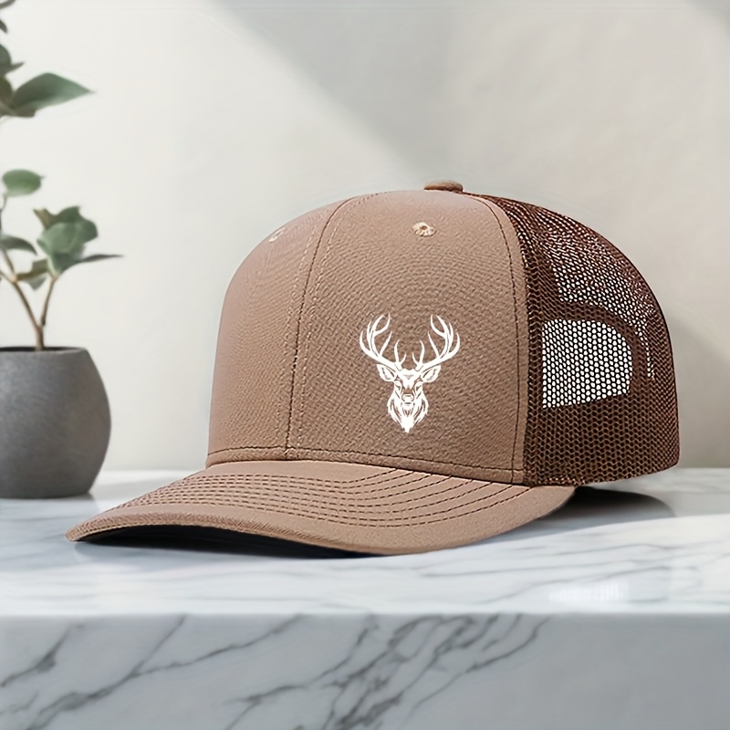 TEMU Adjustable Deer Head Printed Baseball - Breathable Mesh Back, Lightweight Polyester, Suitable For Outdoor Sports And Fishing, Multiple Colors