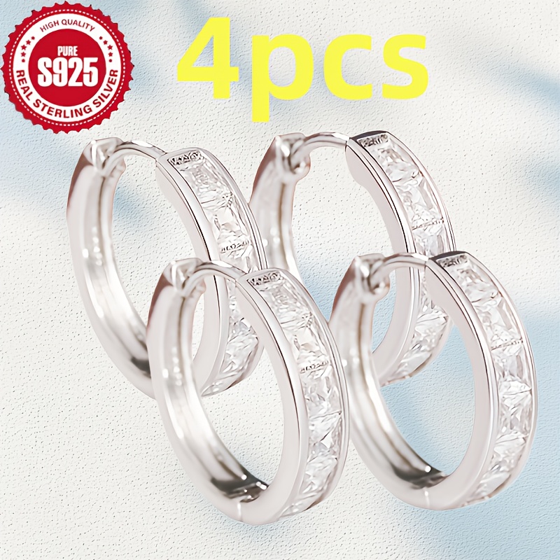 TEMU Of S925 Silvery Earrings - Fashionable And Simple Synthetic Zirconia Earrings - Sparkling Daily Wear For Women - Hypoallergenic, Lightweight