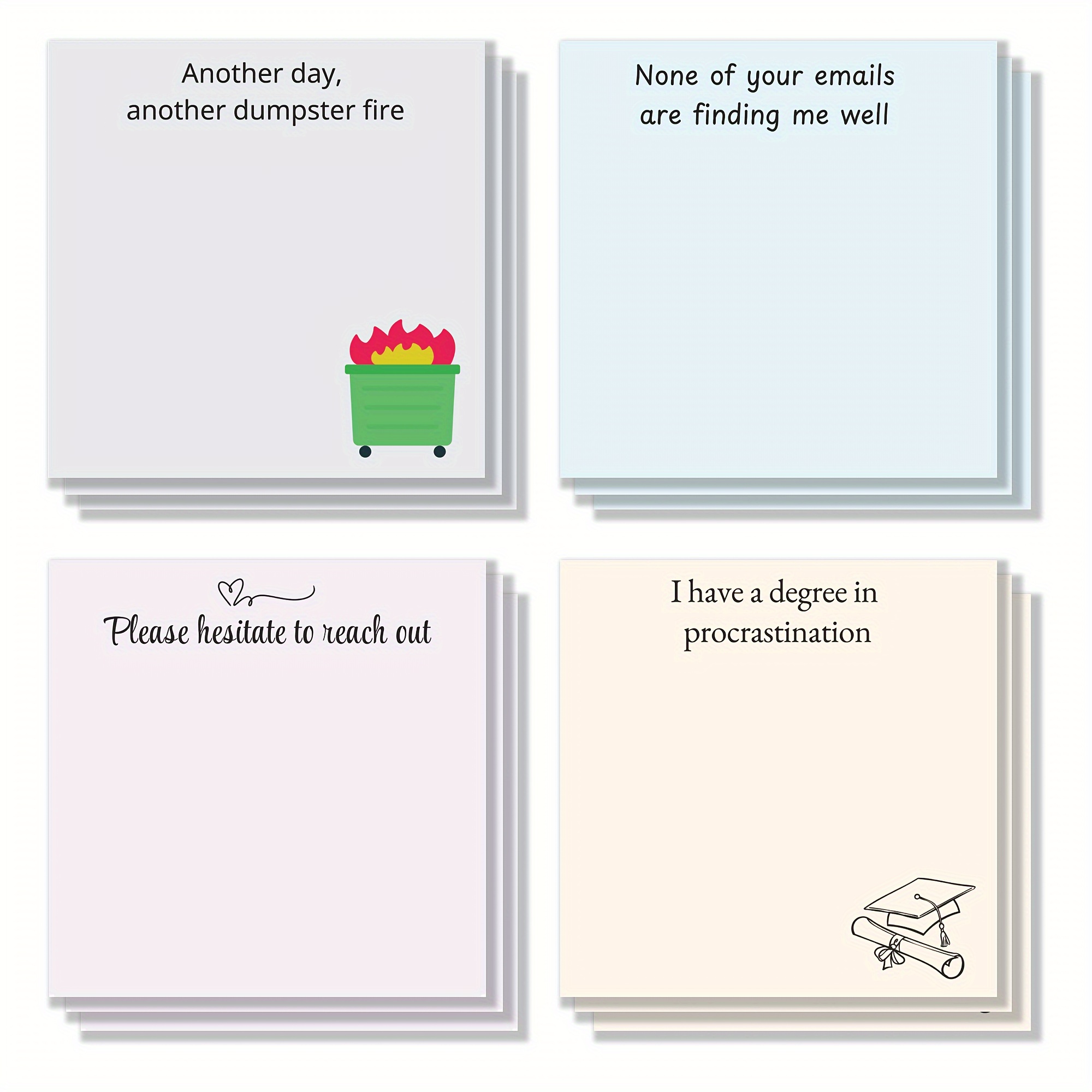 

4pcs Square 3x3 Inch Funny Office Notes, 50 Sheets Adhesive Note Pads, Humorous Desk Supplies For School, Home, And Teachers, Office Paper Stationery