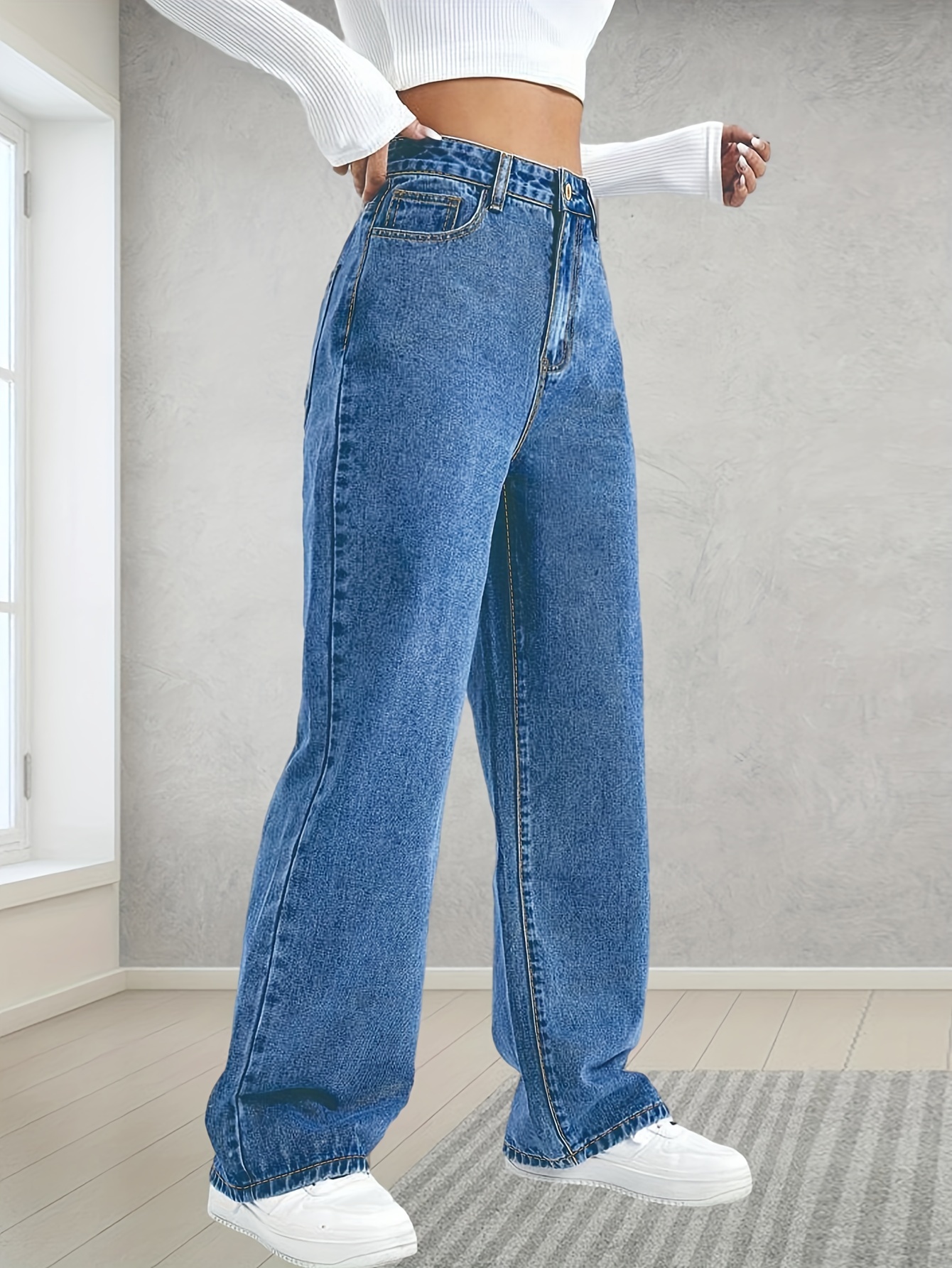 Outfit Pantalones Jeans Ala Cintura Para Mujer Pantalones Vaqueros