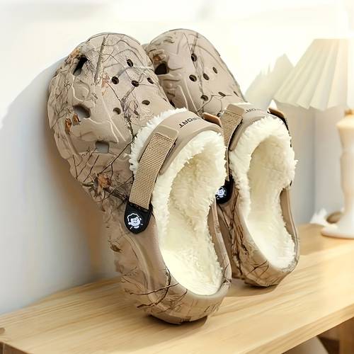 1 pair winter fleece lined thickened eva clogs comfortable warm slip on slippers with fabric inner material durable indoor outdoor footwear for fall winter