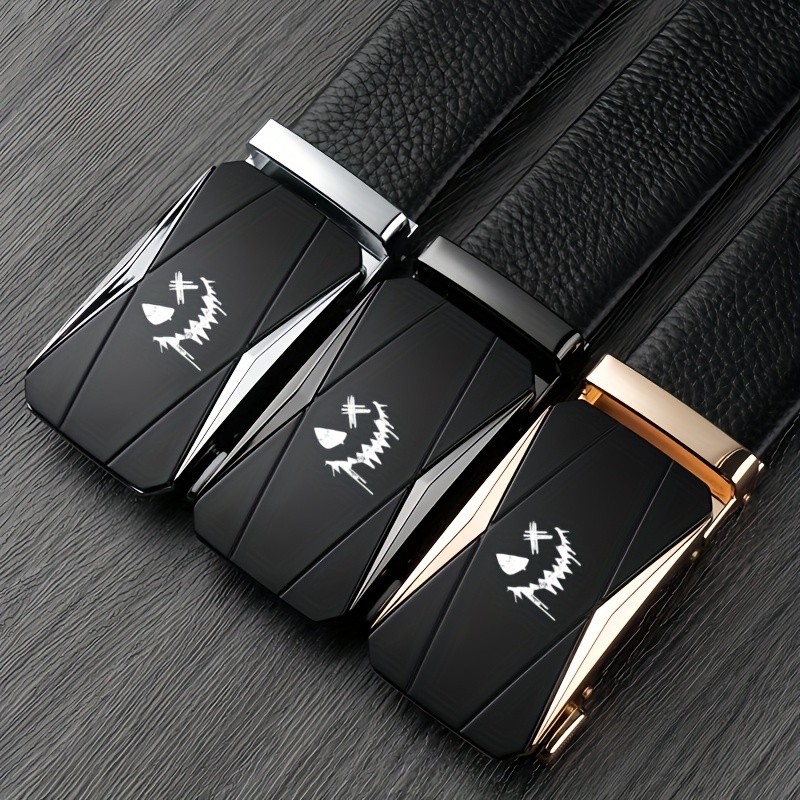 Men's Skull Pattern Faux Leather Belt with Automatic Buckle