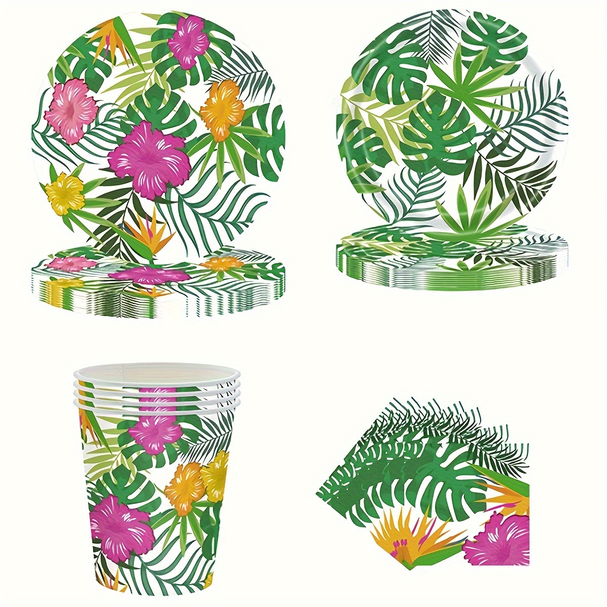 

Set, Hawaii Flower Party Tableware Set, Disposable Dinnerware Set, Table Decor, Birthday Decor, Picnic Utensil, Scene Decor, Tropical Summer Party Atmosphere Props, Holiday Supplies