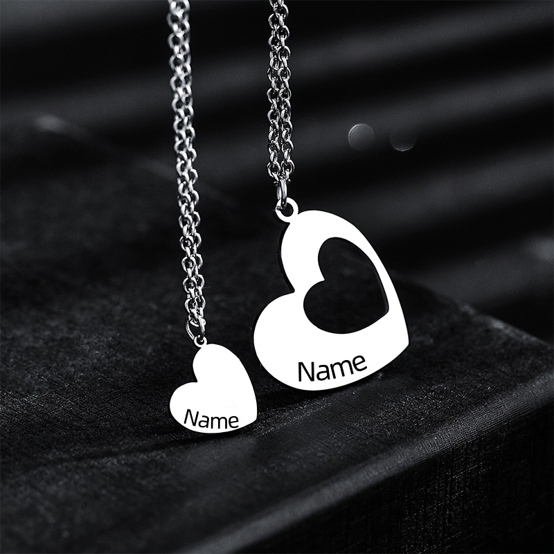 TEMU Custom 2pcs Personalized Heart-shaped Matching Necklace, 304 Stainless Steel Unisex , Exquisite And Elegant For Couples, Parent-child, Family, ,