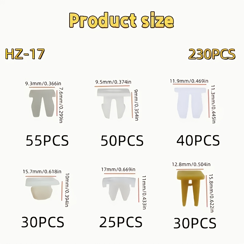 E-shop 230-teiliges Allgemeine Motors Kunststoff Schraubenmutter Set - Geeignet für Quadratische Basis Clips für Kennzeichen, Türverkleidungen,