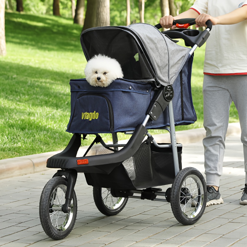 

Premium Heavy Duty Pet Stroller For Small Medium , 3-wheel Dog Stroller, Foldable Cat Stroller With Suspension System/one-hand Fold, Max. Loading 55 Lbs