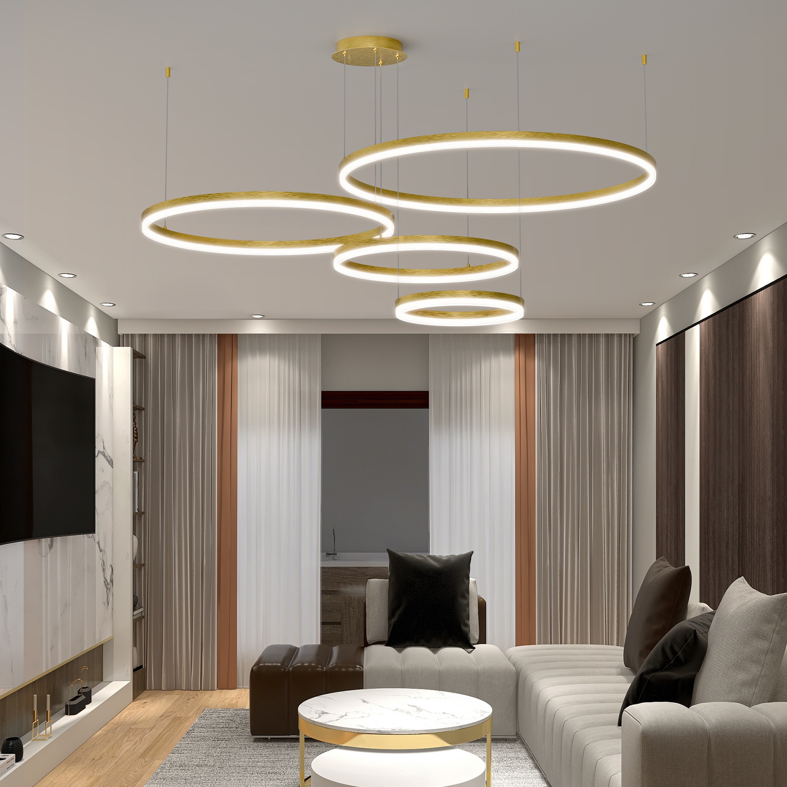 contemporary led 3 ring chandelier ceiling pendant lighting