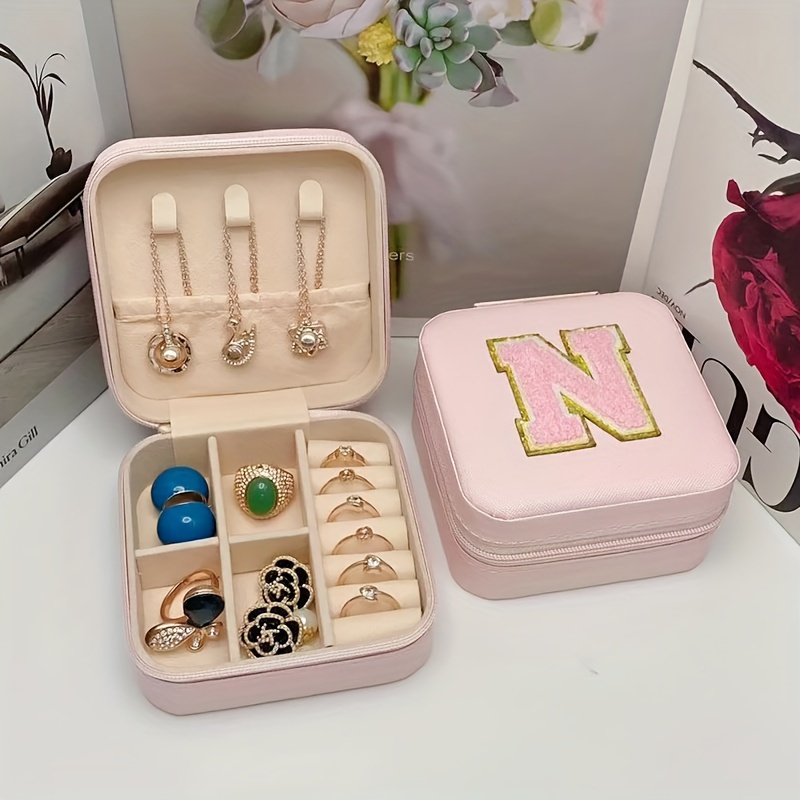 TEMU Mini Personalized Alphabet Jewelry Organizer, Portable Travel Jewelry Box For Rings, Earrings, Necklaces