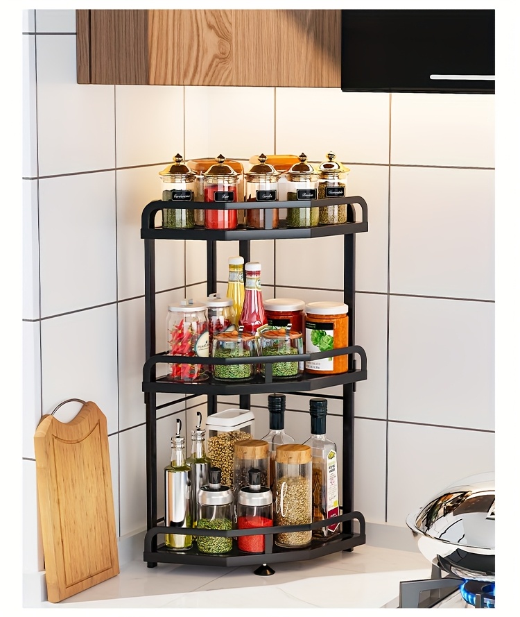 1pc modern metal countertop storage rack space saving multifunctional corner organizer with suction cups for kitchen accessories kitchen organizers and storage Product details 8