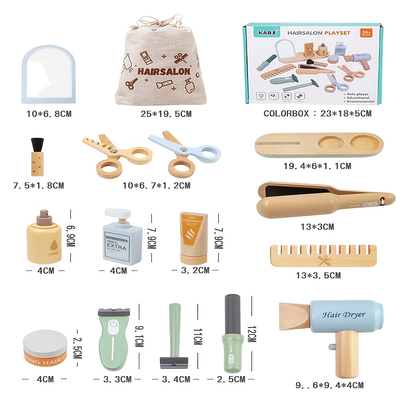 Image of A Hair Salon You Can Play With At Home! Wooden Toy Set To Your Child' Moments