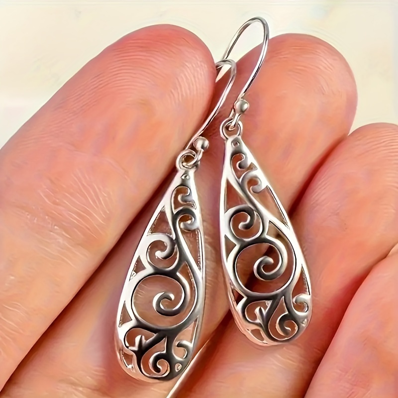 

Bohemian Hollow Teardrop Pendant Earrings - Metal Hollow Fashion Long Dangle Earrings For Women, Vintage Boho Style, Alloy, All- Wear, Daily And Gift