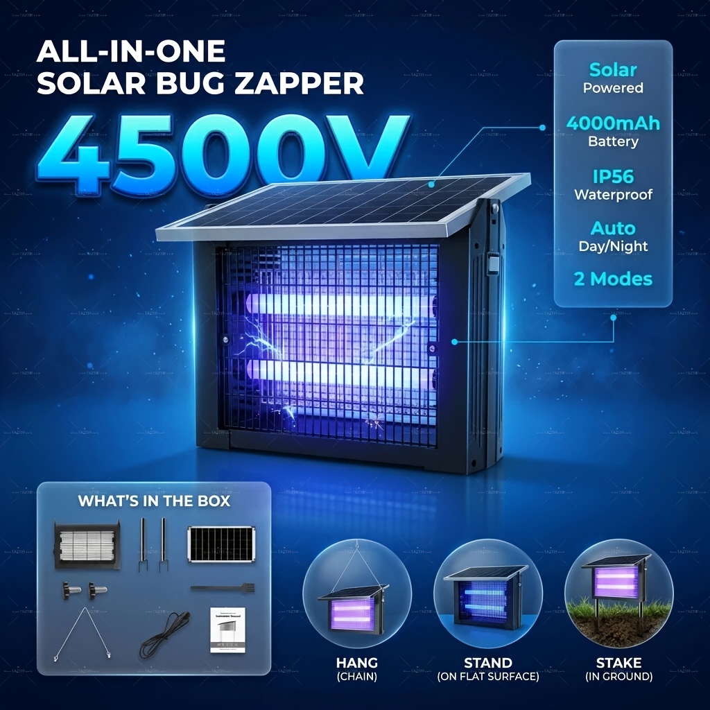 TEMU Powerful Large Solar Bug Zapper Outdoor For 2000sq.ft, Poartable Rechargeable Zapper With High Powered, Ip56, 2 , Cordless Solar Fly Zapper For