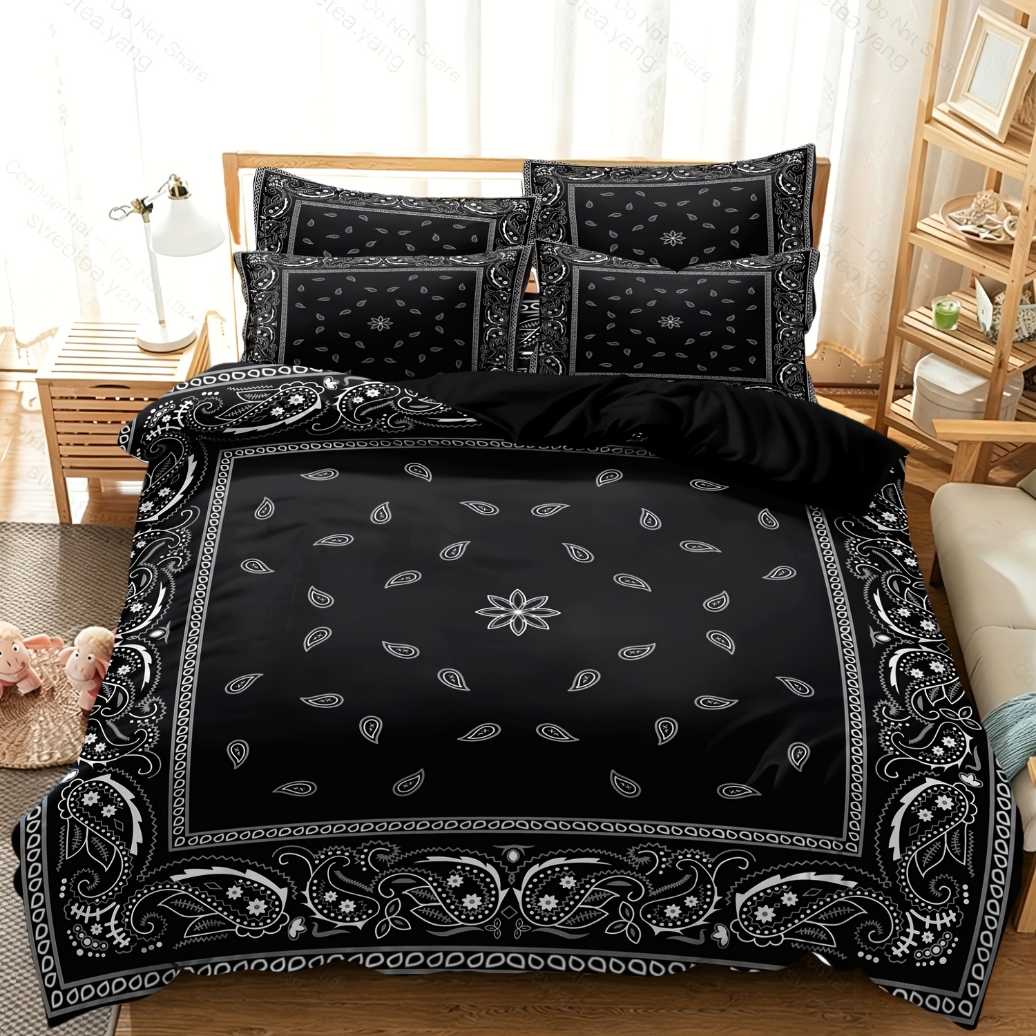 TEMU 3pcs Soft Comfortable Quilt Duvet Cover Set (1*duvet Cover +2*pillowcase, No Core), Fashion Vintage Paisley Bohemian Flower Print Bedding,