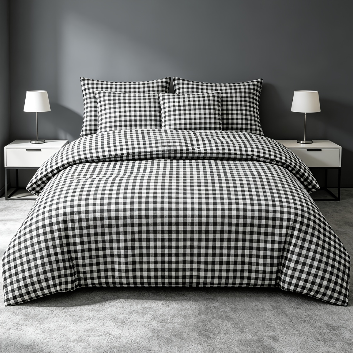 TEMU 3pcs Black And White Striped Duvet Cover Set - Soft And Breathable Polyester Material With Zipper Closure - Includes 1 Duvet Cover And 2
