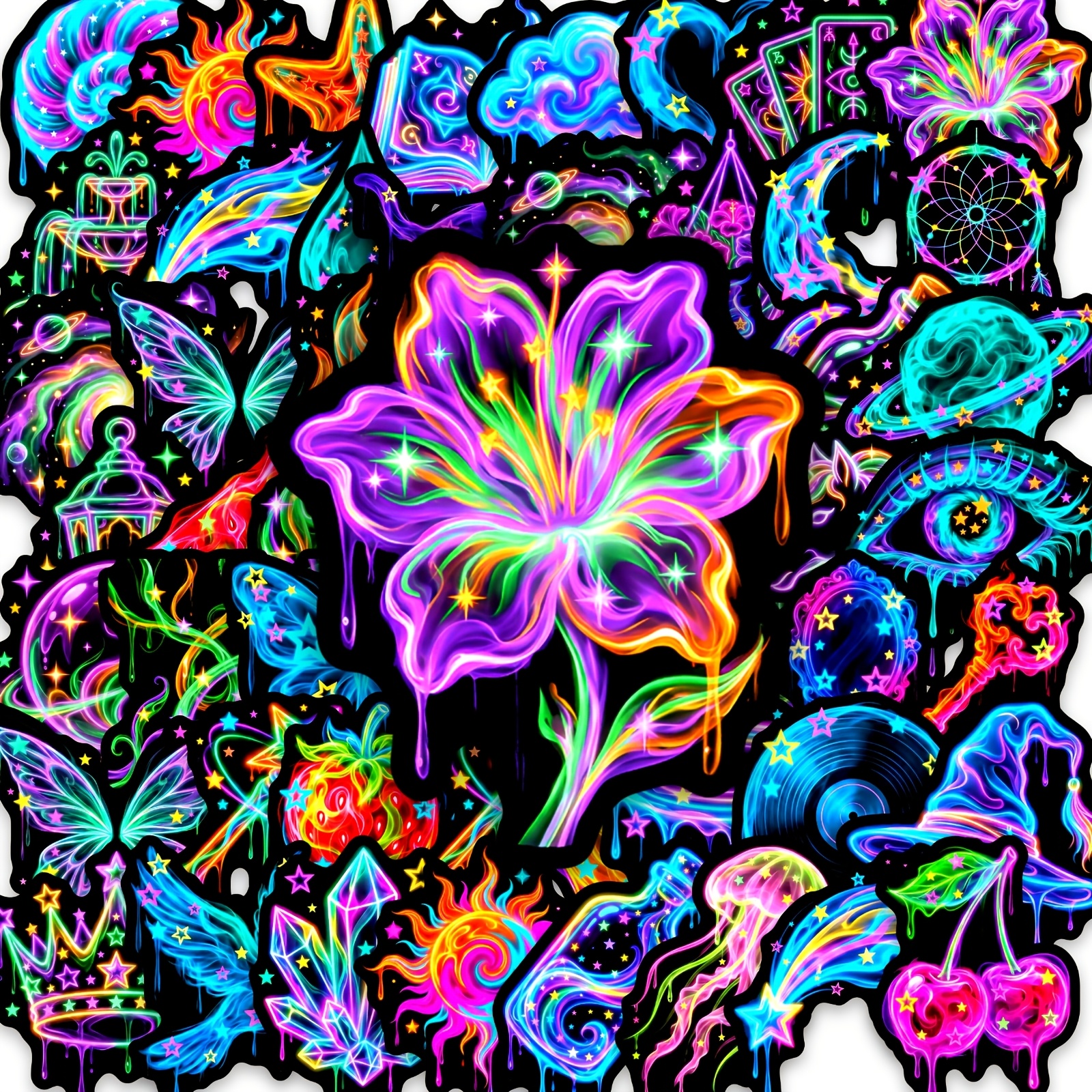 TEMU 50pcs Neon Colorful Object Stickers, Neon Stickers. Ideal For Laptop, Water Bottle, Phone, Journal, , Bumper, Skateboard, Motorcycle, Luggage.