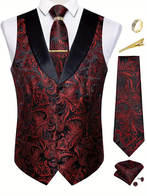 Men's White Paisley Formal Tuxedo Set – Vest, Tie, Hankie For Wedding & Prom