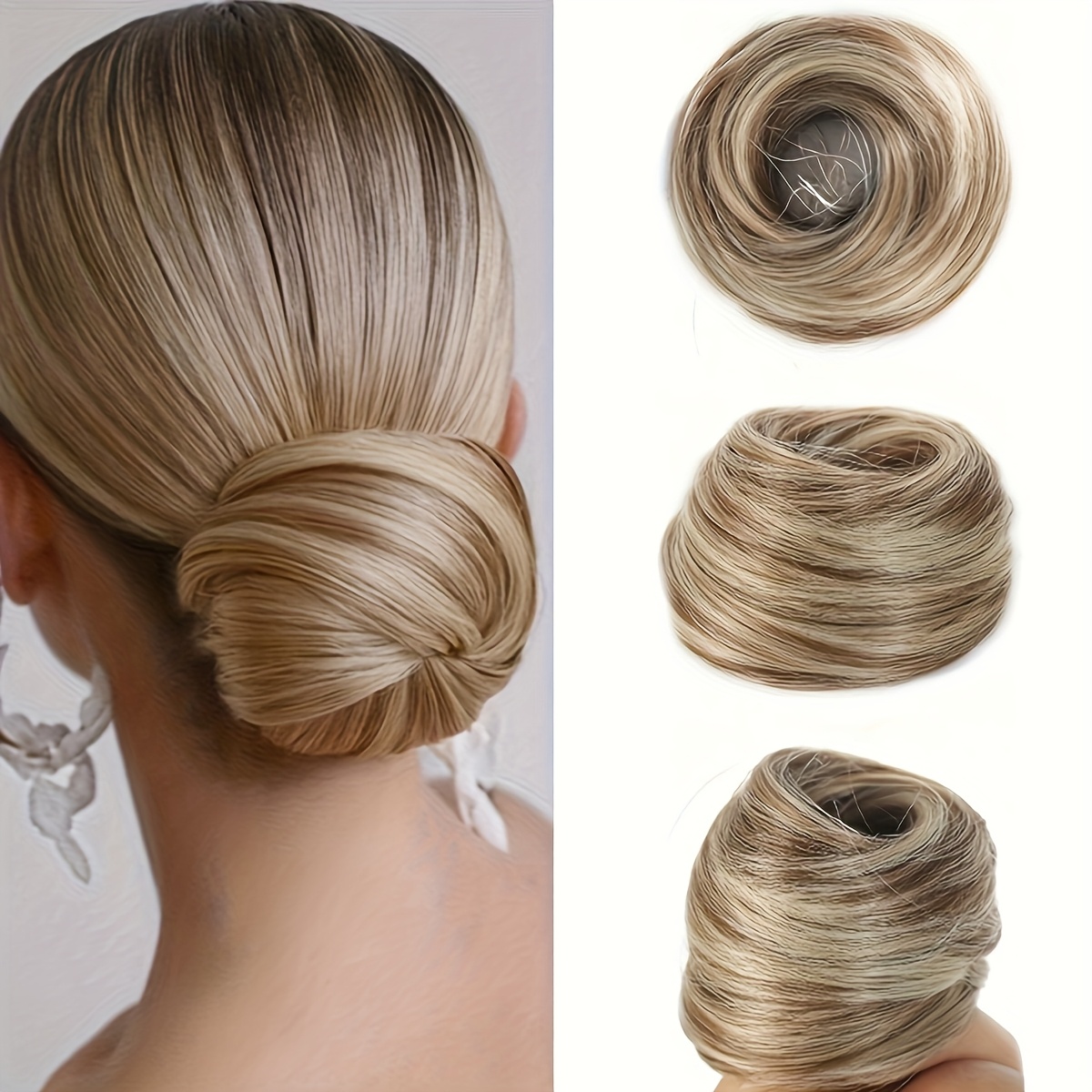Image of Synthetic Hair Bun Ponytail Braid Donut Extension Deep Brown 4 Inch Women's Party Casual Partial