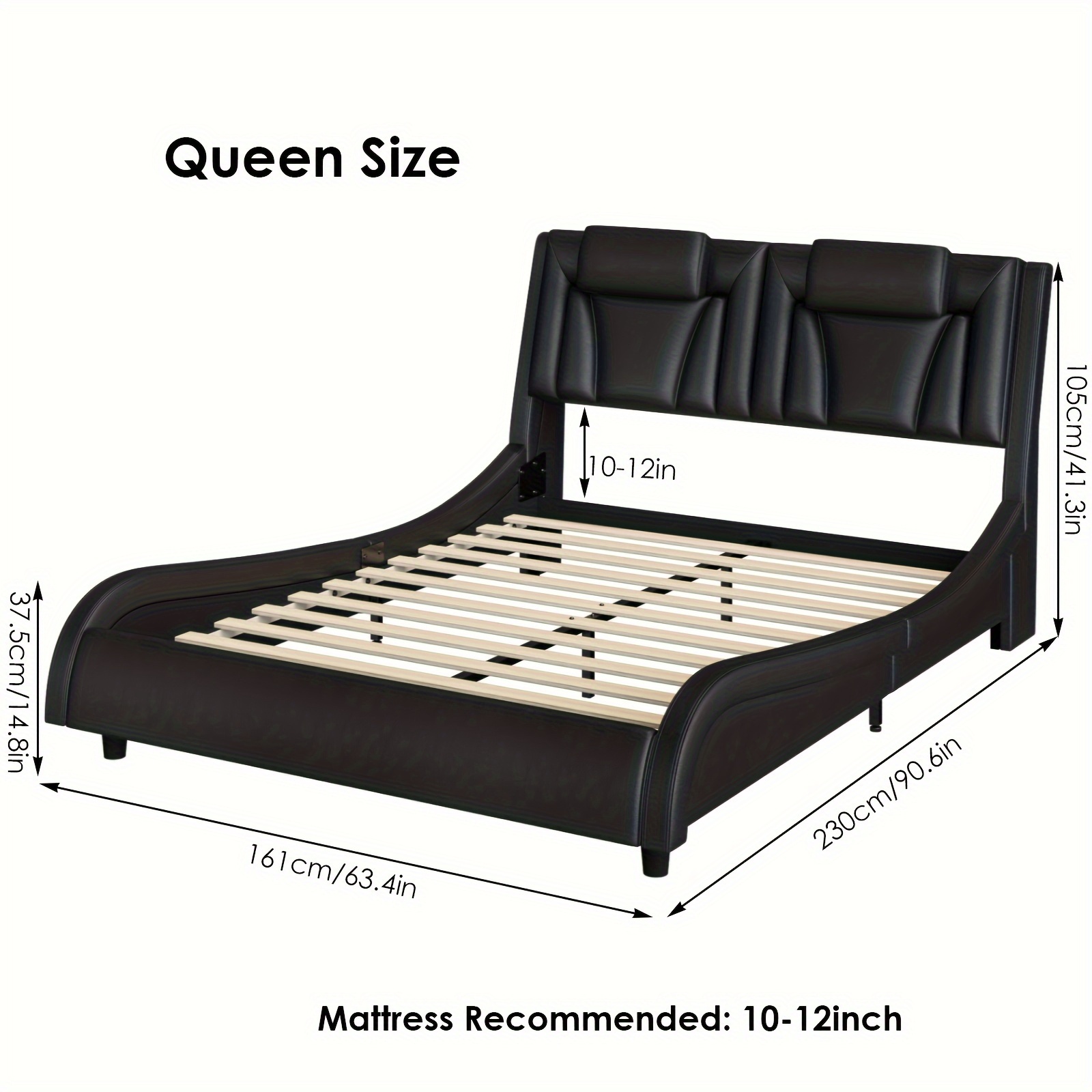Upholstered Bed Frame Available in Full, Queen, And King Sizes Featuring an Adjustable Headboard, a Wavy Design, a Removable Backrest, And Solid Wooden Slats for Support, Eliminating The Need for a Box Spring, Offered in Faux Leather in White