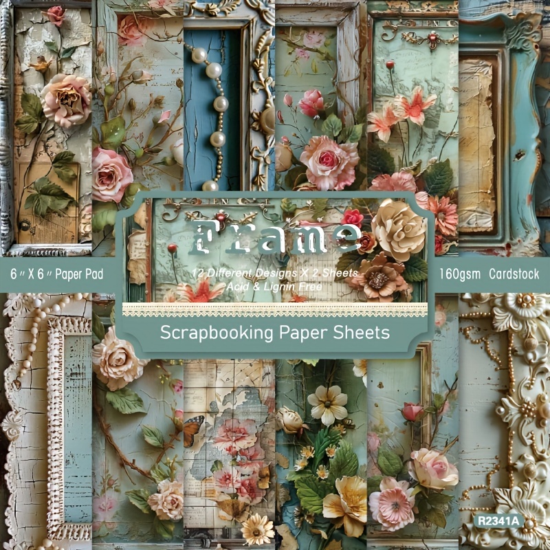 

Vintage Picture Frame Theme – 24pcs, Decorative Paper For Crafting, Card Making, Book Covers, Journaling Supplies, Diy Album Materials, No Feathers – Assorted Patterns & Floral Designs