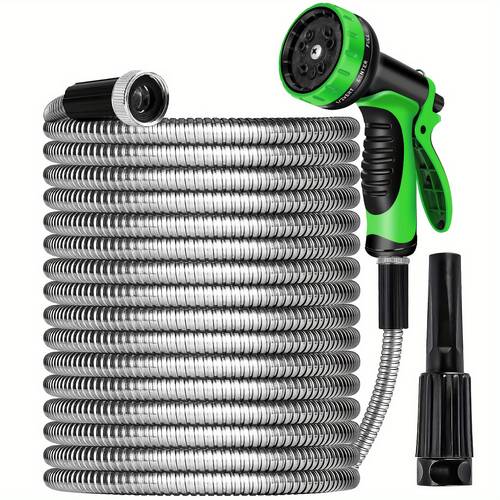 25 50 75 100 150ft stainless steel garden water hose 10 gun 3 anti leak mat pieces