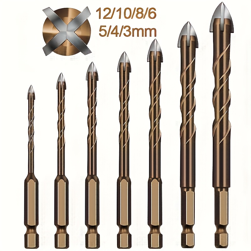 

7pcs Steel Bit Set - -size 3-12mm Pointed Tip For , , , , Metal, Wood - Straight Hex & Reamer Kit