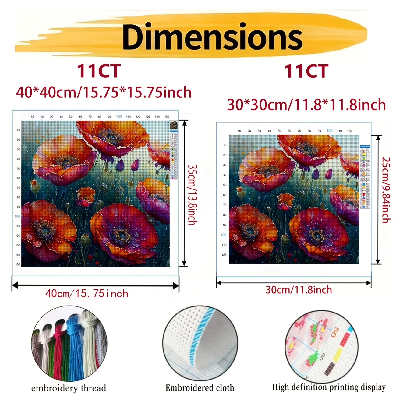 Cross Stitch Printed Kit, Frameless, Red Blooming Flowers Oil Painting Pattern
