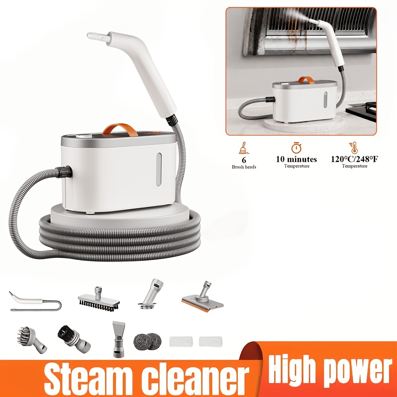 TEMU Limpiador de vapor portátil de de 1500 ml con 5 cabezales de cepillo y múltiples accesorios, para cocinas, suelos, baños, tapicería - Máquina de